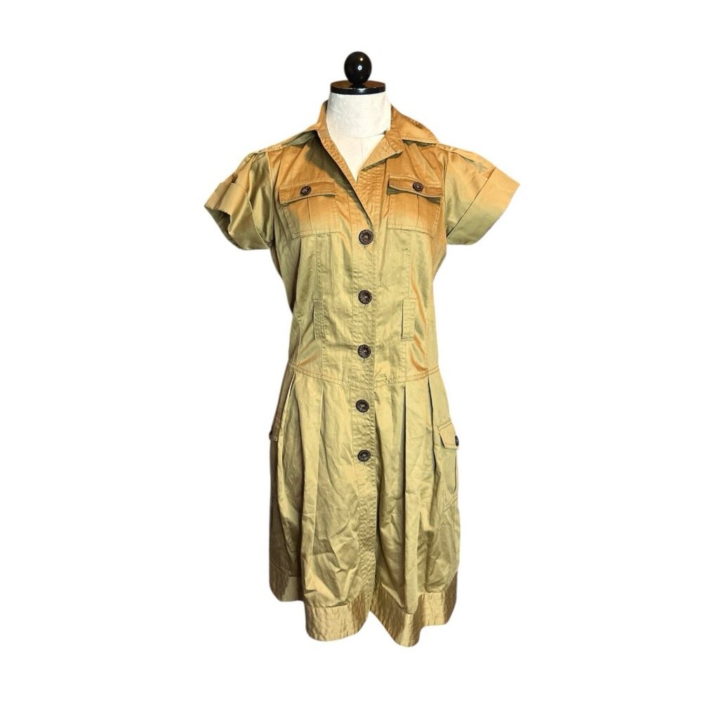 Diane Von Furstenberg Trinia Safari Tan Button Down Dress Sz‎ 2 NO BELT AS IS